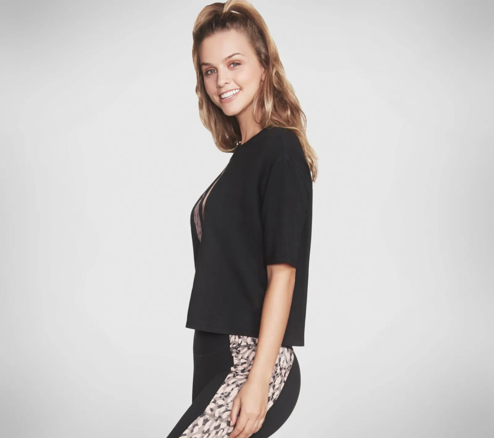 Partes De Cima|Partes De Cima-SKECHERS Cheetah Diamond Crop Tee Shirt PRETO