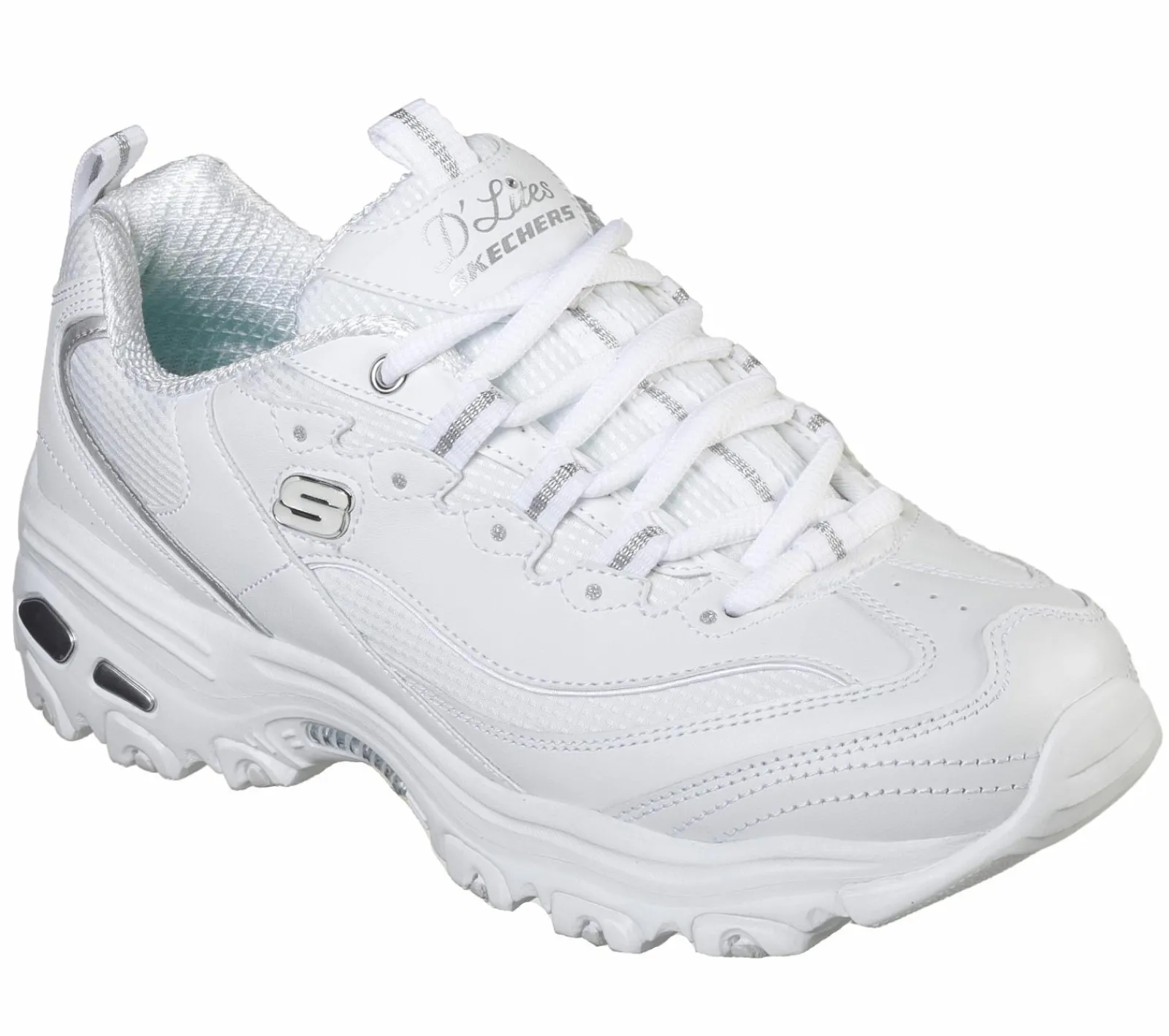 Com Atacadores|Sapatilhas-SKECHERS D'Lites - Endless Dream BRANCO / PRATEADO