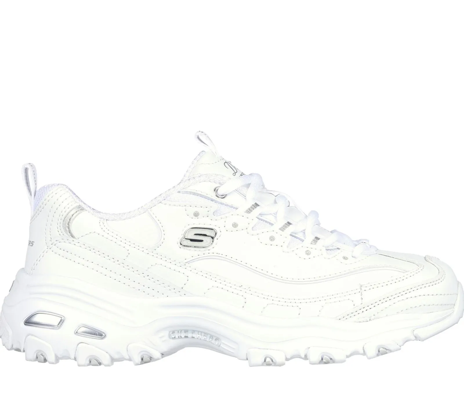 Com Atacadores|Sapatilhas-SKECHERS D'Lites - Fresh Start BRANCO / PRATEADO