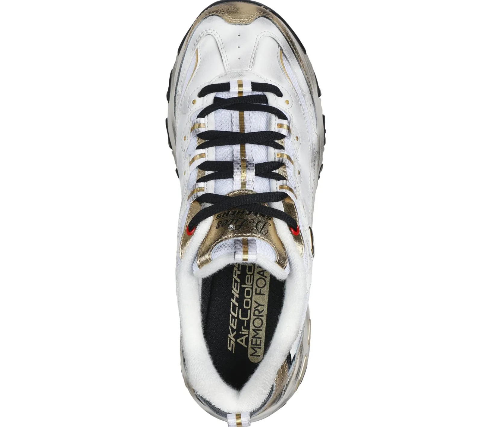 Com Atacadores|Sapatilhas Casuais-SKECHERS D'Lites - Vintage Vision BRANCO / PRETO / DOURADO