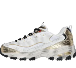 Com Atacadores|Sapatilhas Casuais-SKECHERS D'Lites - Vintage Vision BRANCO / PRETO / DOURADO