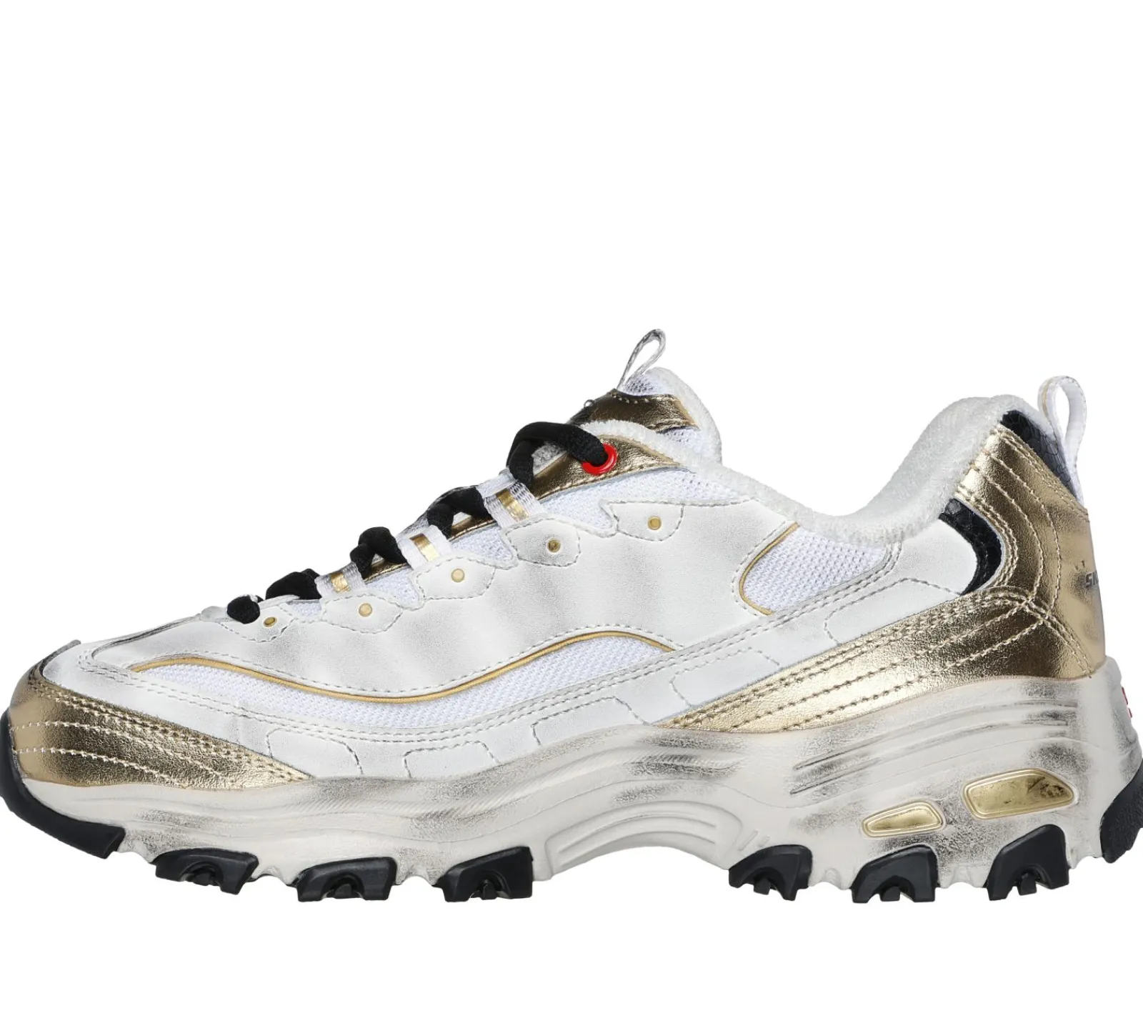 Com Atacadores|Sapatilhas Casuais-SKECHERS D'Lites - Vintage Vision BRANCO / PRETO / DOURADO