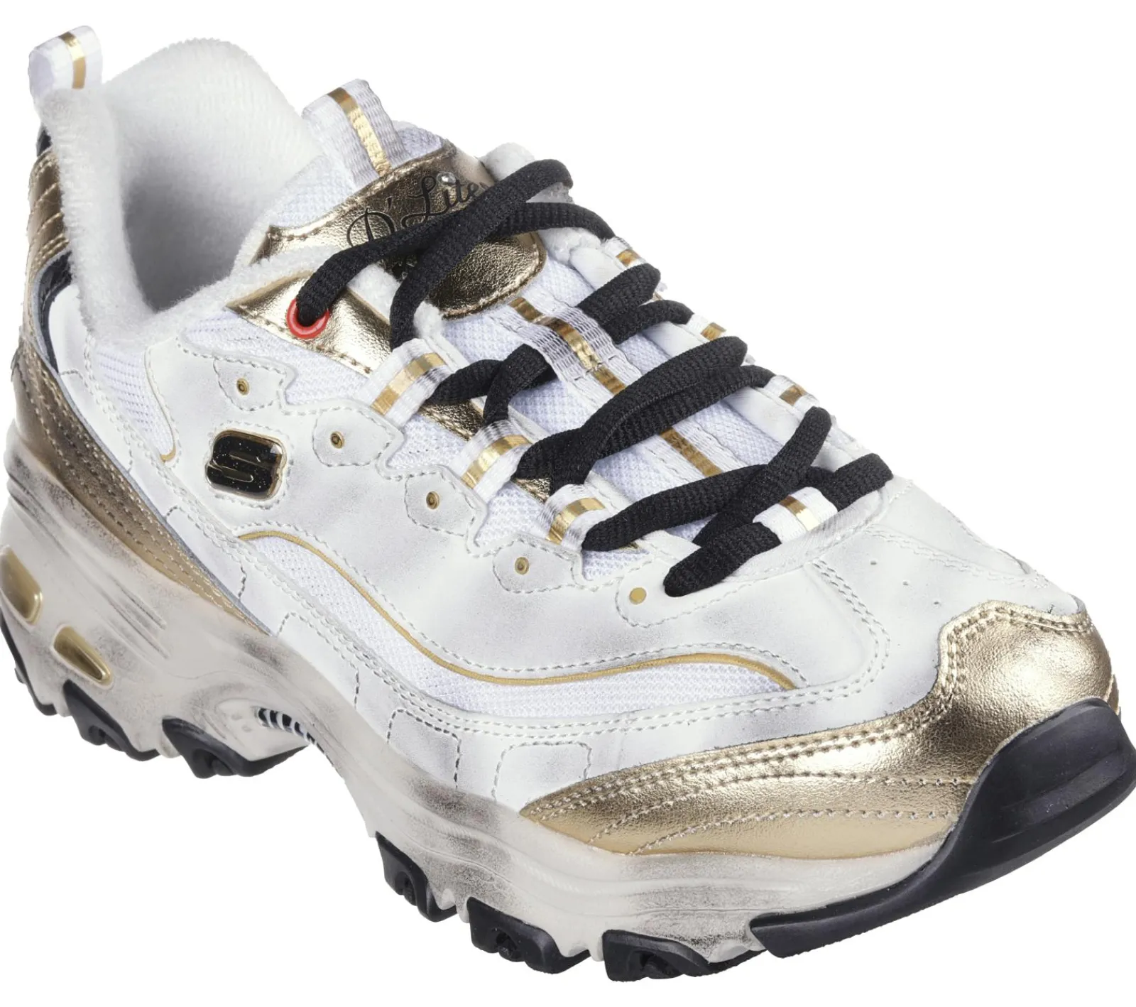 Com Atacadores|Sapatilhas Casuais-SKECHERS D'Lites - Vintage Vision BRANCO / PRETO / DOURADO