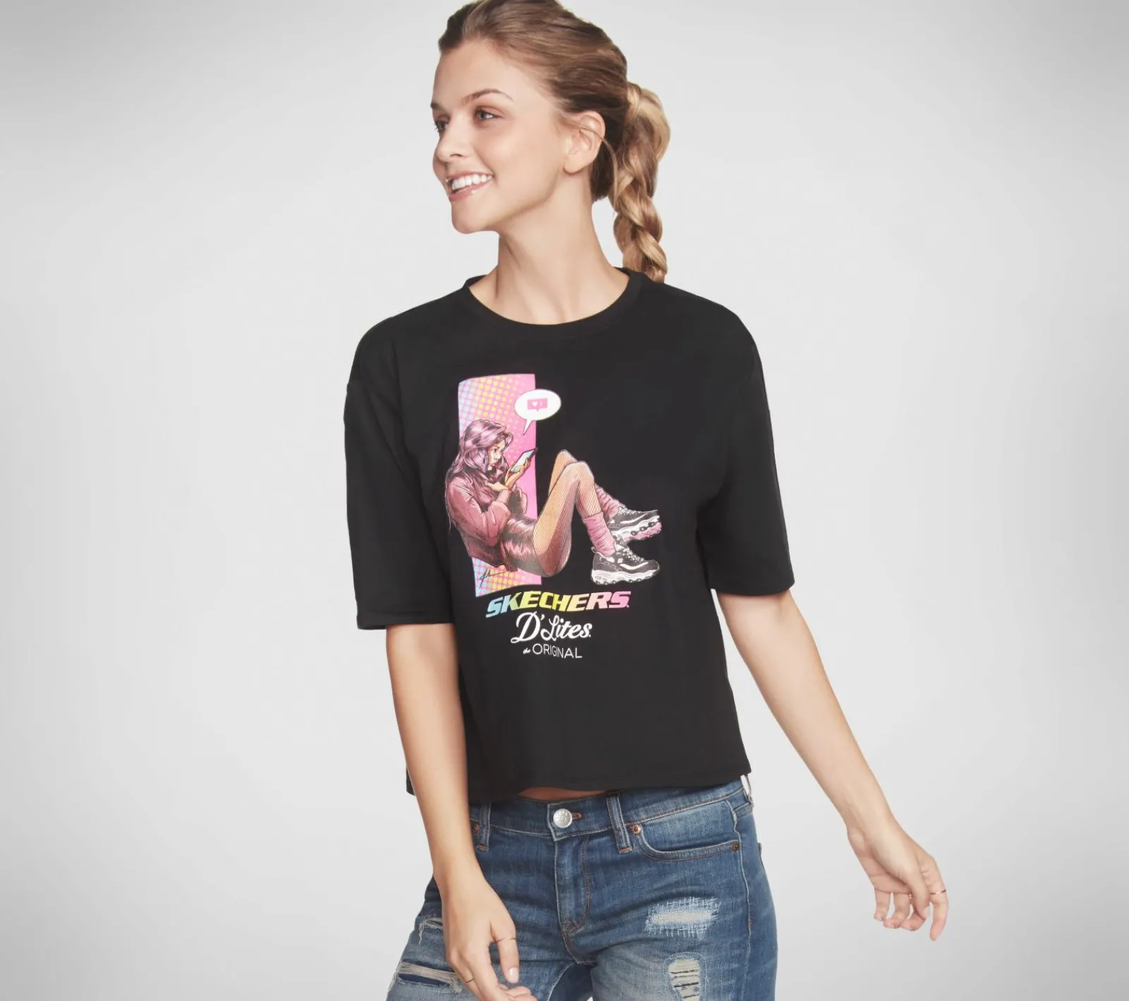 Partes De Cima|Partes De Cima-SKECHERS D'Lites Cell Girl Cropped Tee PRETO