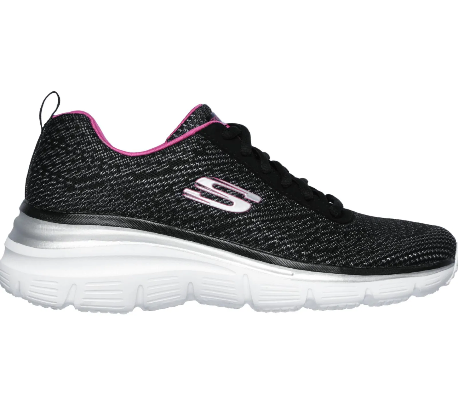 Com Atacadores|Sapatilhas-SKECHERS Fashion Fit - Bold Boundaries PRETO / ROSA CHOQUE
