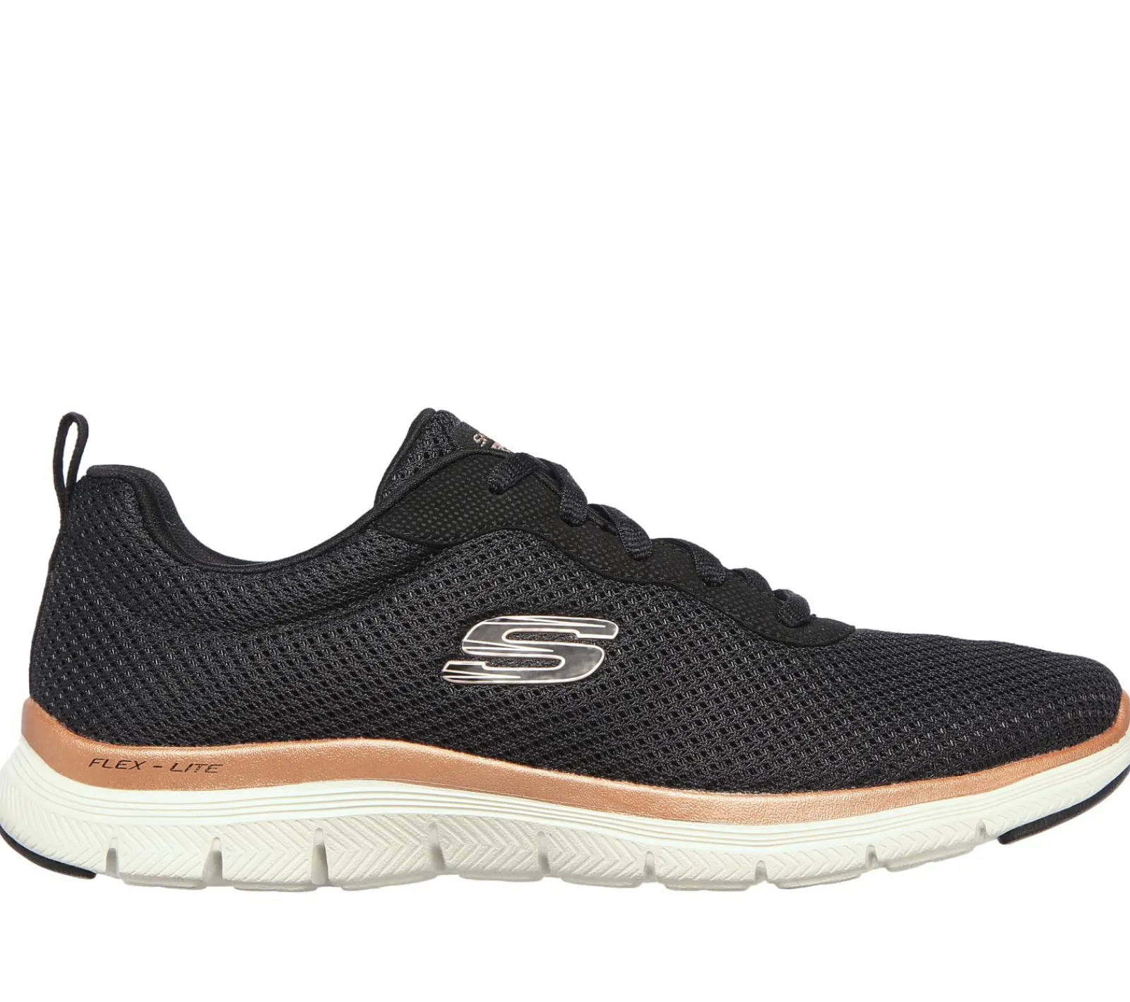 Com Atacadores|Sapatilhas-SKECHERS Flex Appeal 4.0 - Brilliant View PRETO / DOURADO ROSA