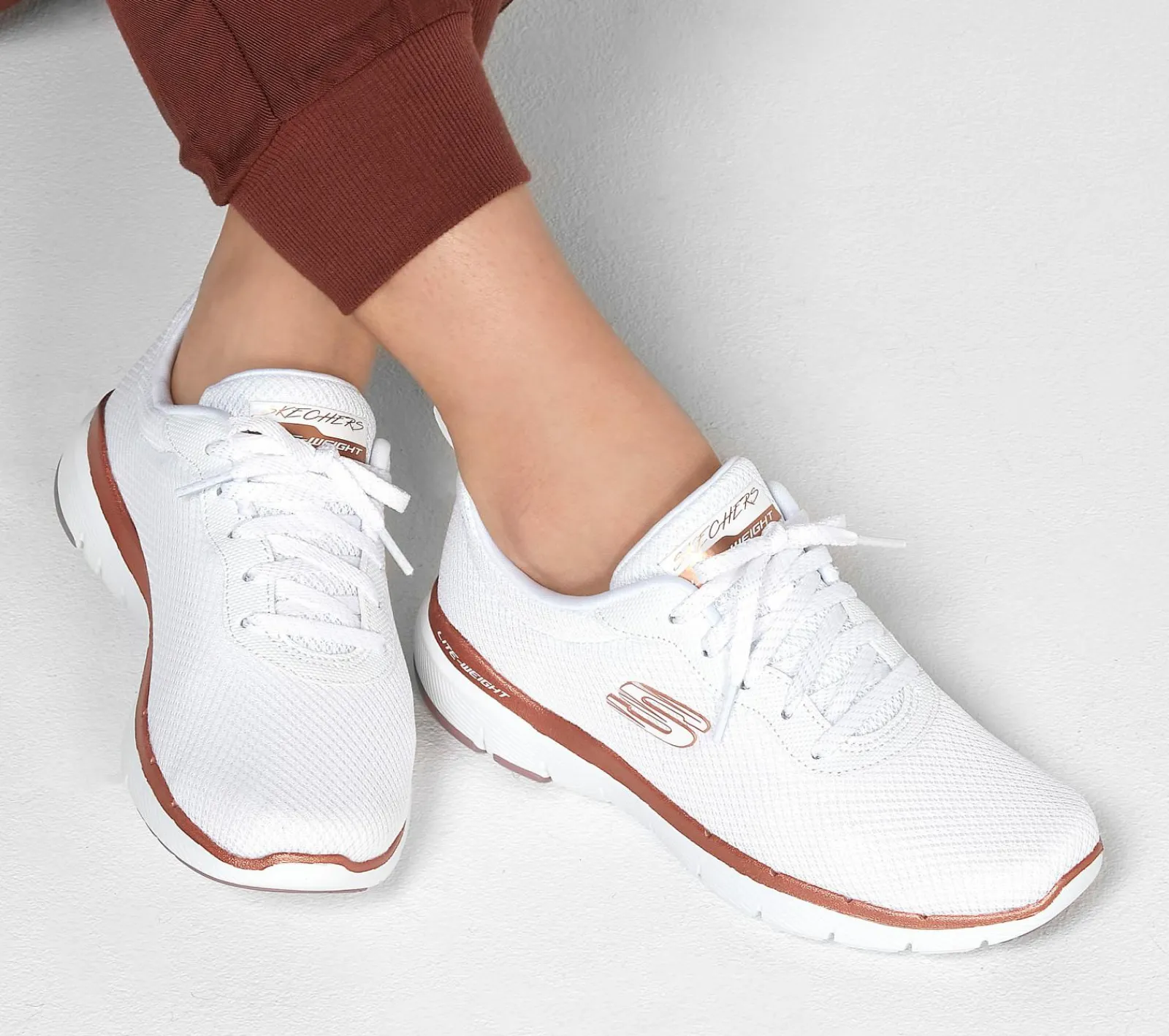 Com Atacadores|Sapatilhas-SKECHERS Flex Appeal 3.0 - First Insight BRANCO /ROSA GOLD