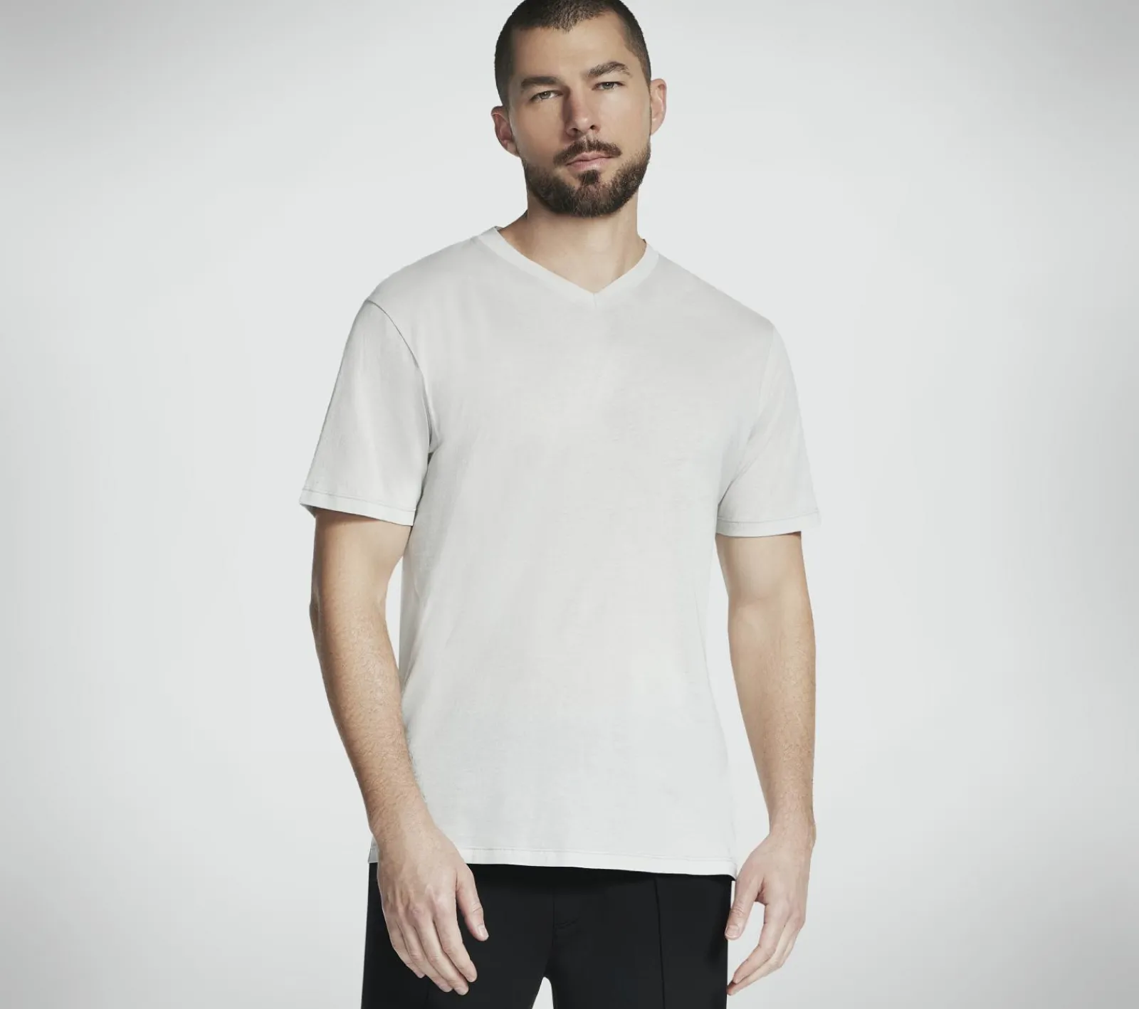 Partes De Cima|Partes De Cima-SKECHERS GO DRI Pima Signature V-Neck BRANCO / TAUPE