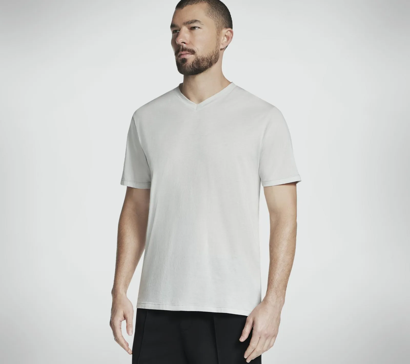 Partes De Cima|Partes De Cima-SKECHERS GO DRI Pima Signature V-Neck BRANCO / TAUPE