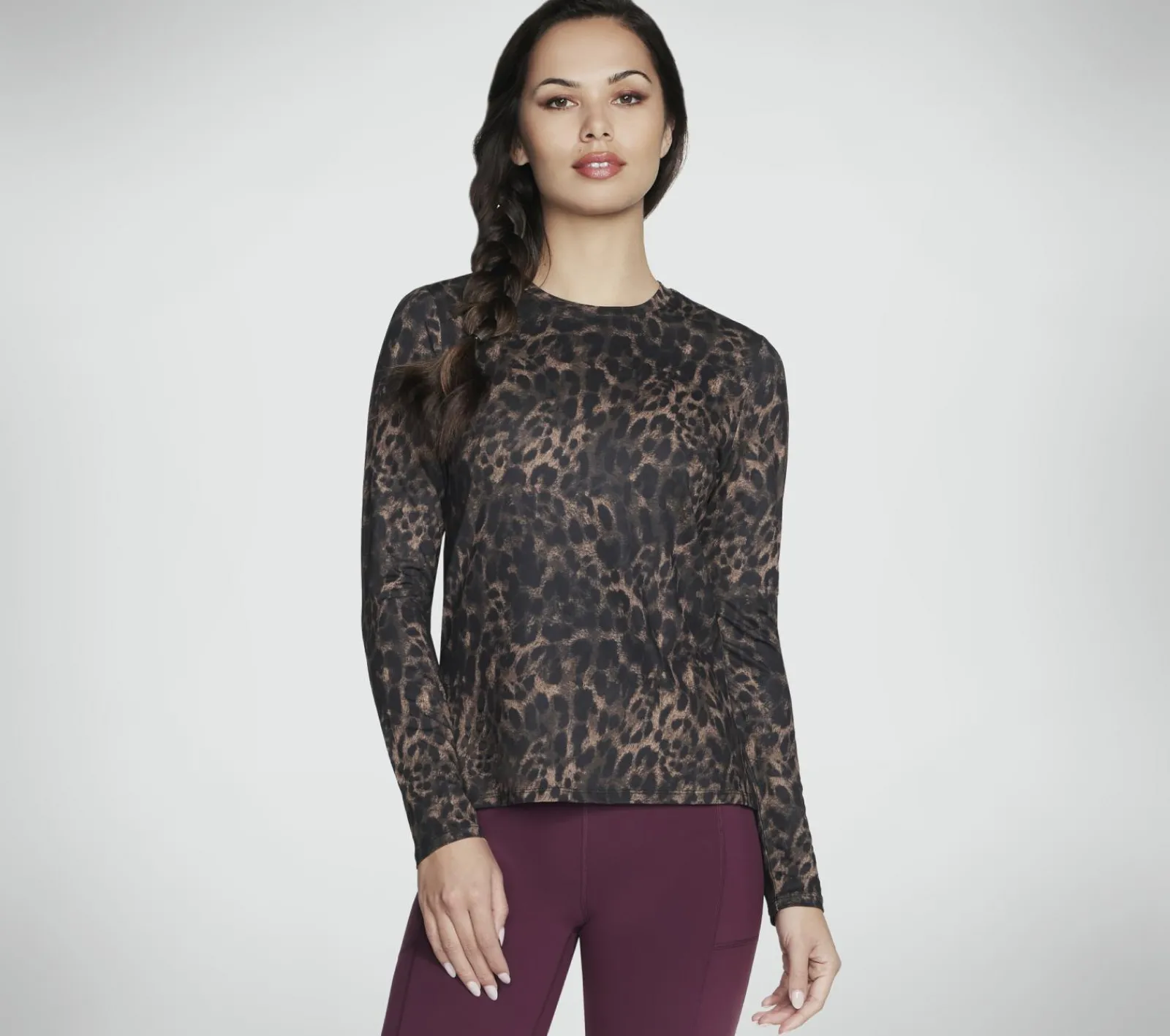 Partes De Cima|Partes De Cima-SKECHERS GO DRI Serene Cheetah Long Sleeve NATURAL / TAUPE