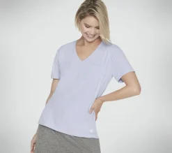 Partes De Cima|Partes De Cima-SKECHERS GO DRI SERENE V-Neck Tee ROXO / VIOLETA