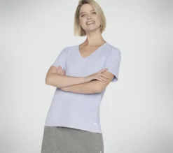 Partes De Cima|Partes De Cima-SKECHERS GO DRI SERENE V-Neck Tee ROXO / VIOLETA