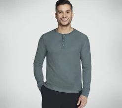 Partes De Cima|Partes De Cima-SKECHERS GO KNIT Waffle Henley VERDE / PRETO