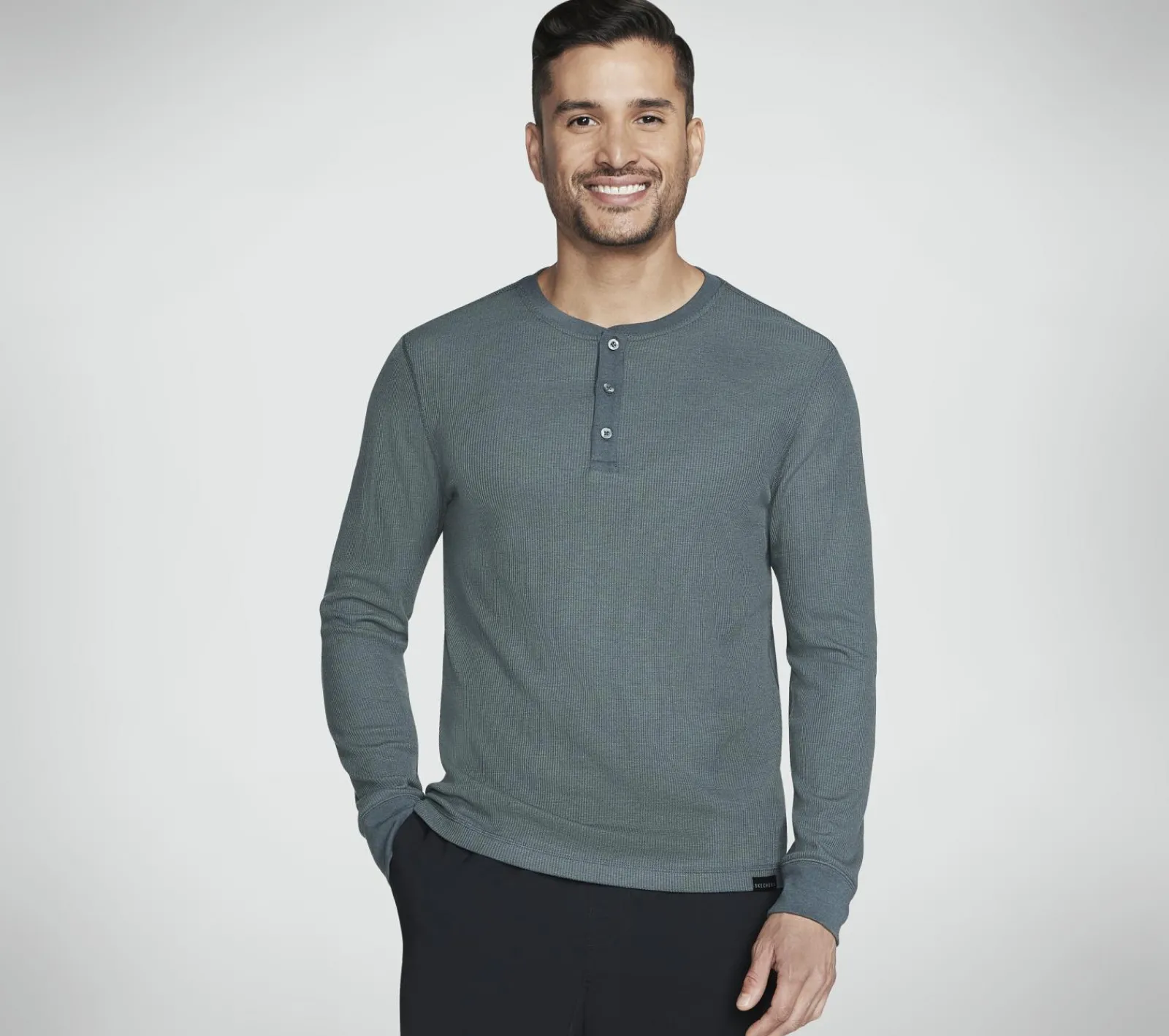 Partes De Cima|Partes De Cima-SKECHERS GO KNIT Waffle Henley VERDE / PRETO