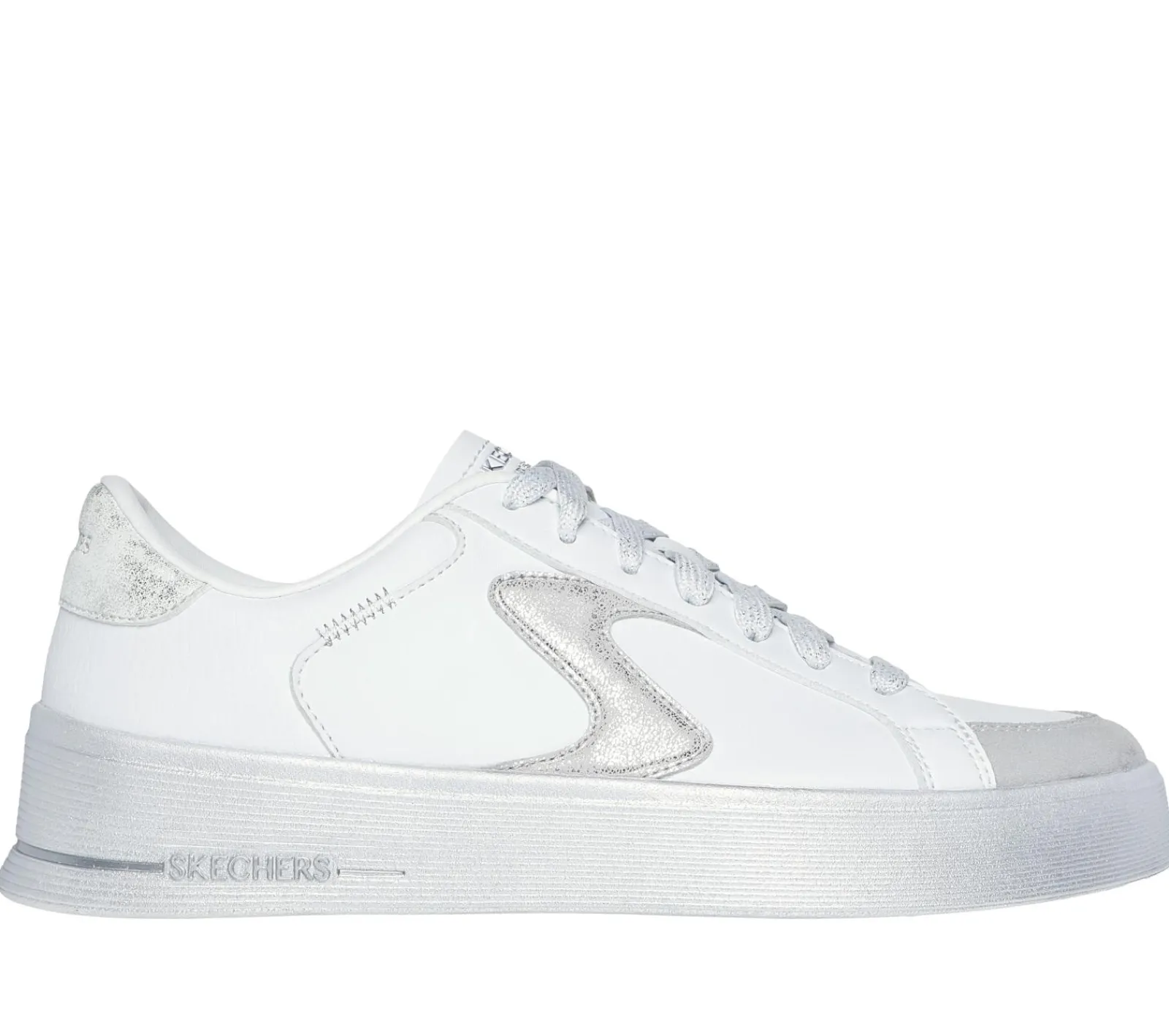 Com Atacadores|Sapatilhas Casuais-SKECHERS Hiland - Quite Chic BRANCO / PRATEADO