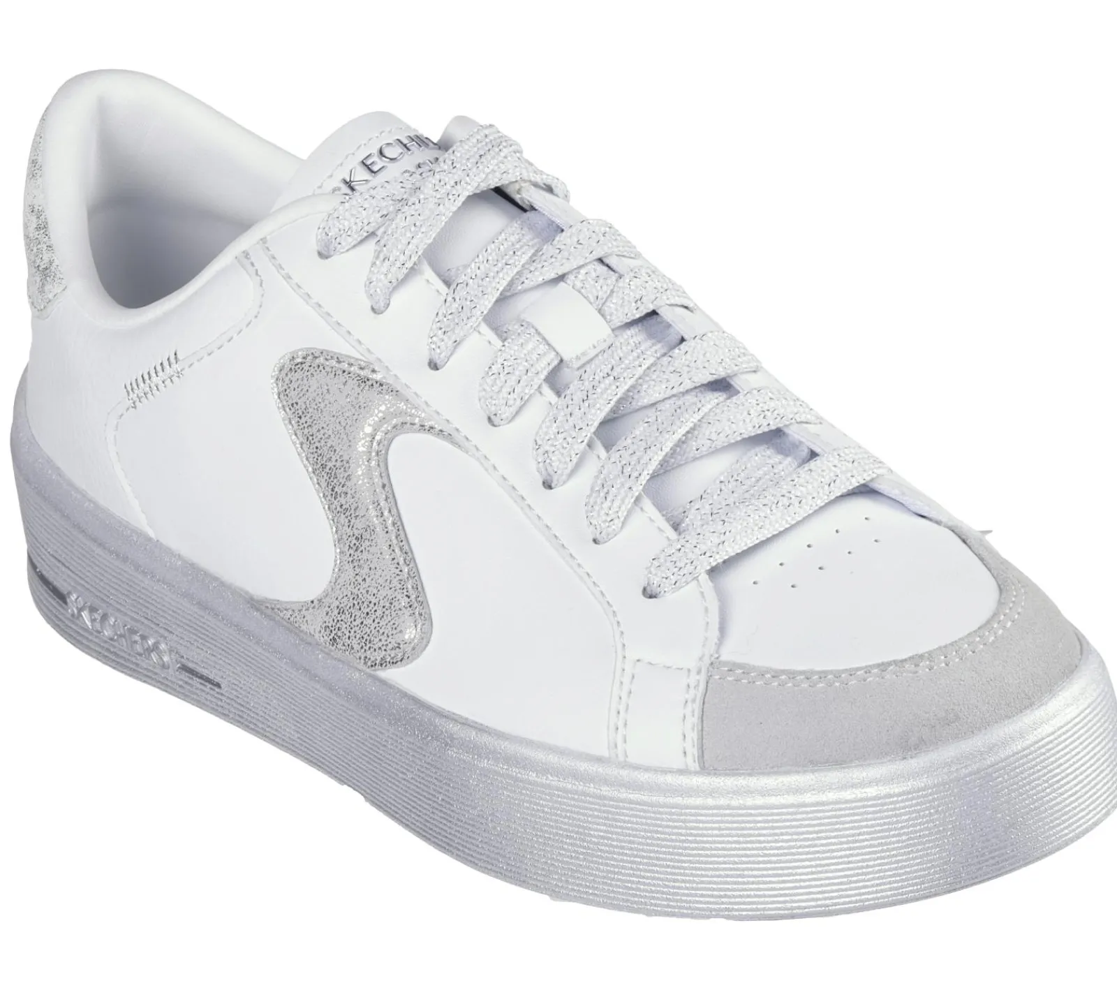Com Atacadores|Sapatilhas Casuais-SKECHERS Hiland - Quite Chic BRANCO / PRATEADO
