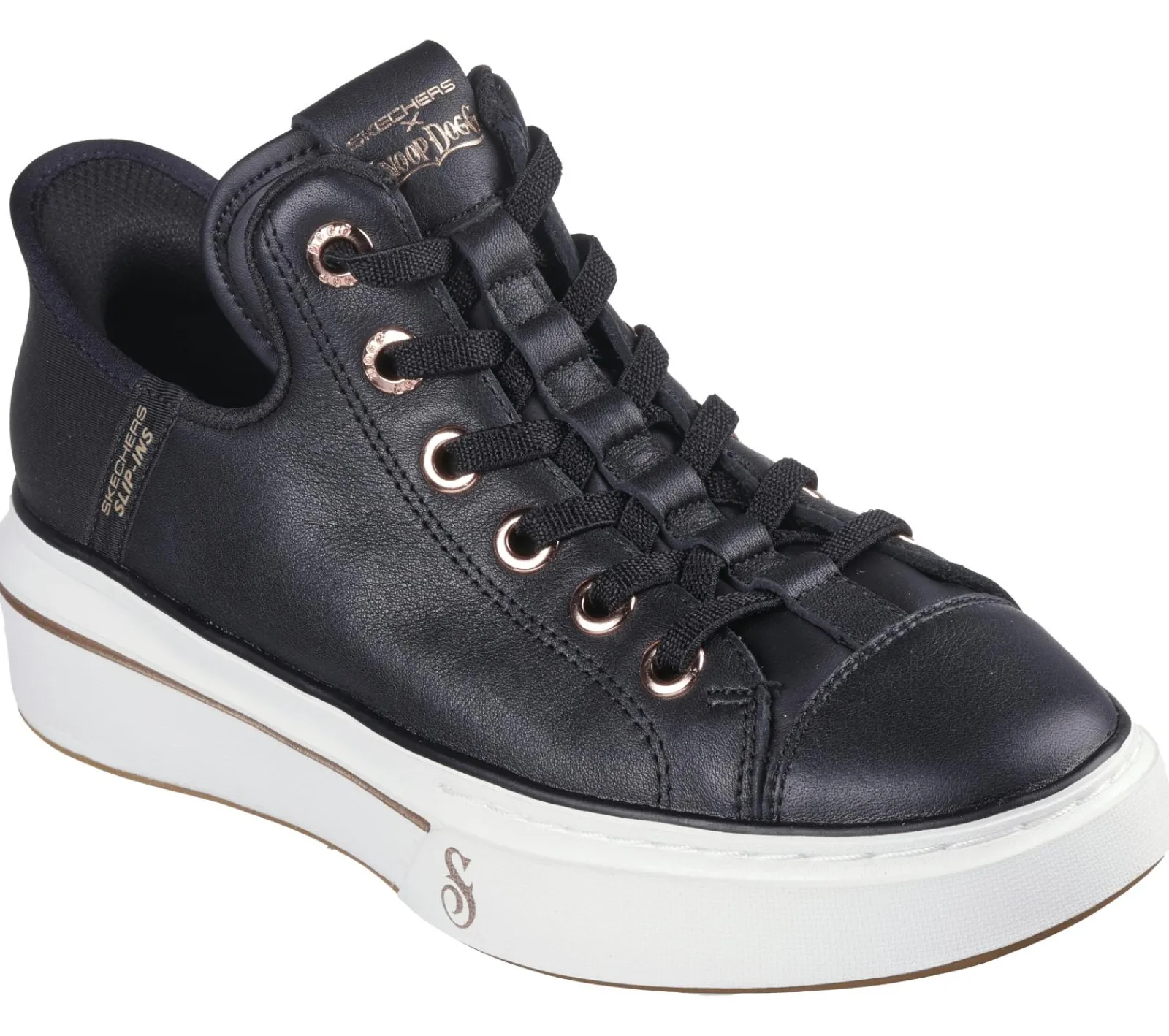 Hands Free Slip-Ins|Sapatilhas Casuais-SKECHERS Premium Leather Slip-ins Snoop One - OG PRETO