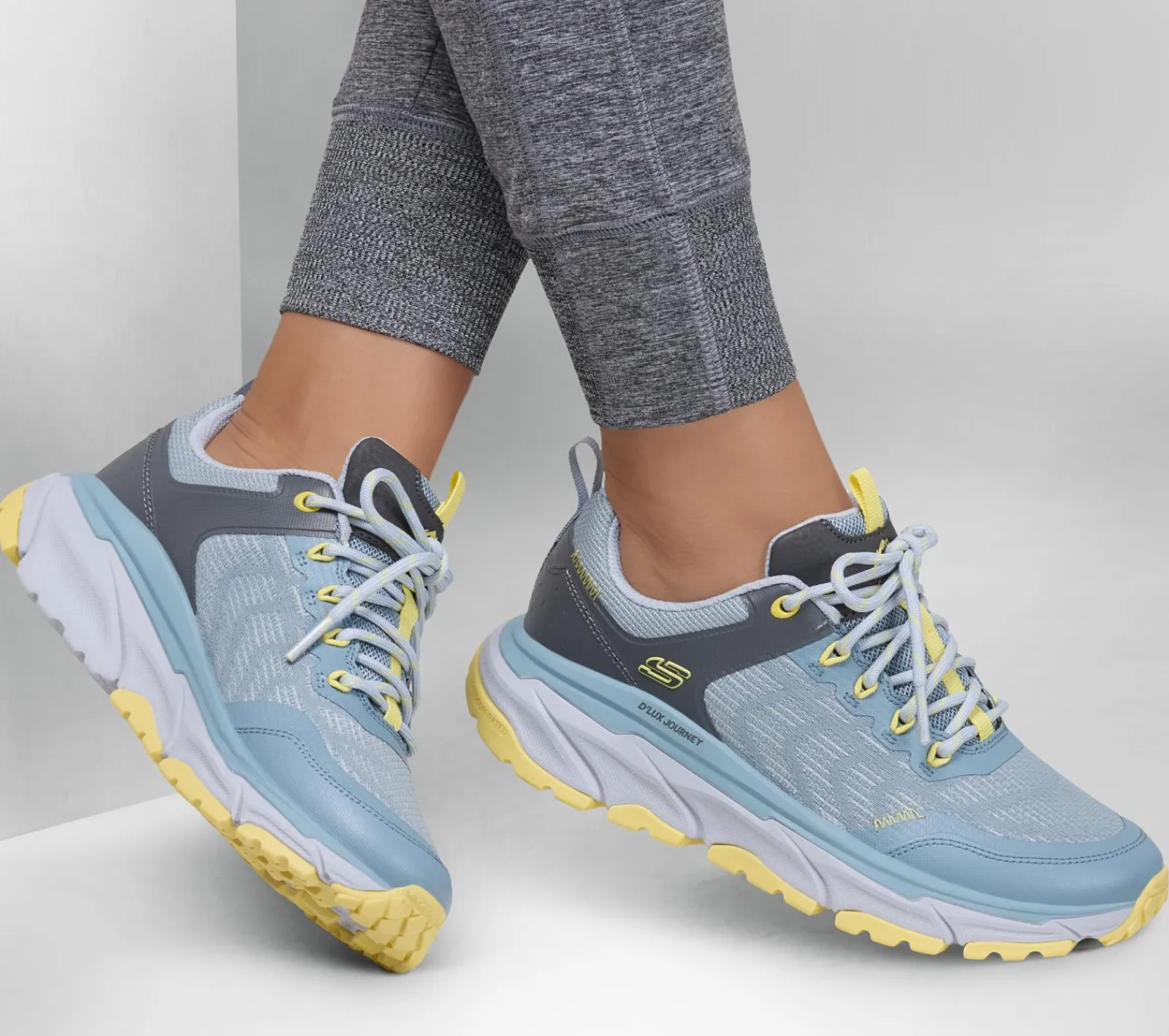 Com Atacadores|Sapatilhas Casuais-SKECHERS Relaxed Fit: D'Lux Journey - Marigold AZUL / AMARELO