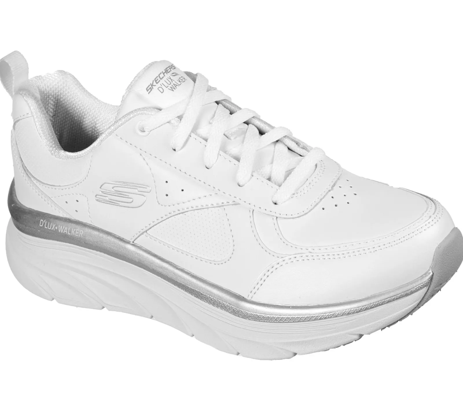 Com Atacadores|Sapatilhas-SKECHERS Relaxed Fit: D'Lux Walker - Timeless Path BRANCO / PRATEADO
