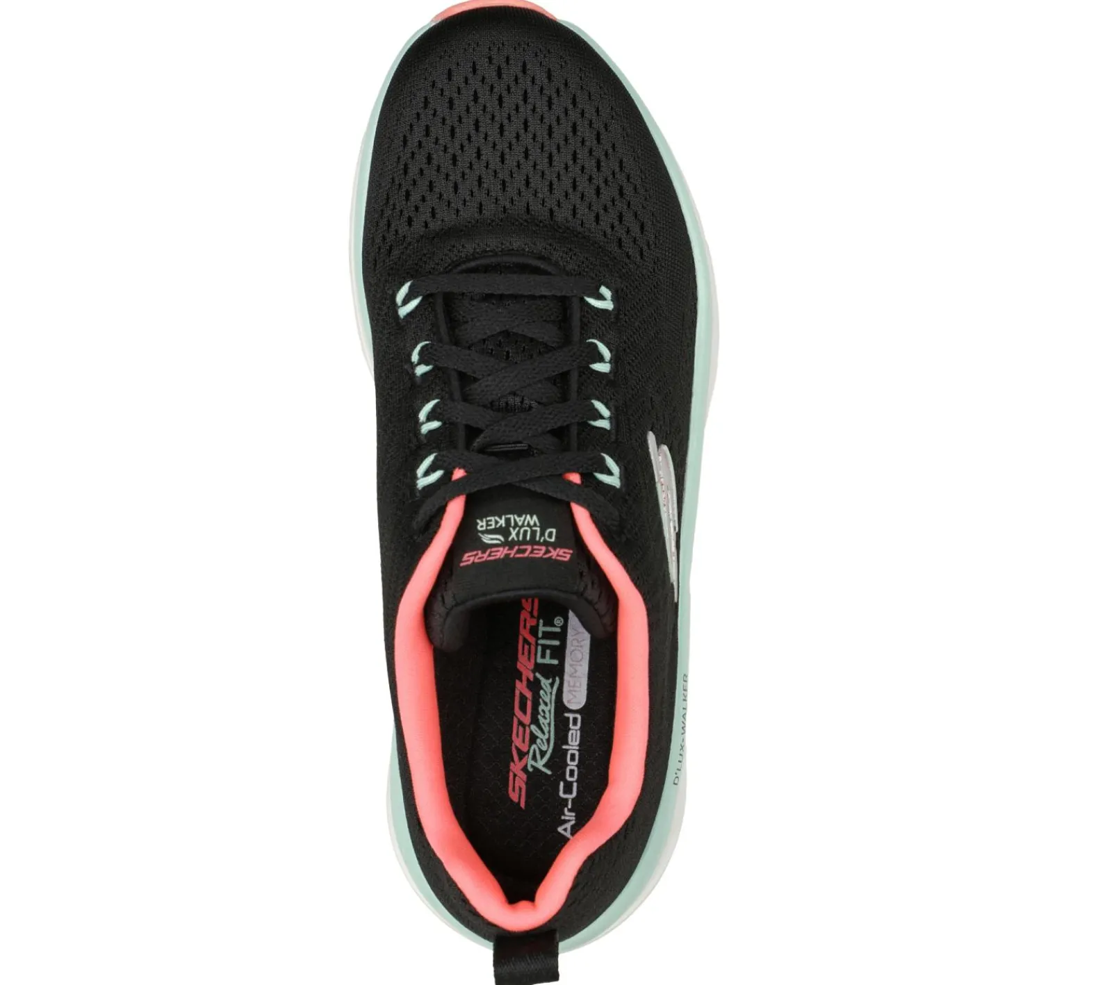 Com Atacadores|Sapatilhas-SKECHERS Relaxed Fit: D'Lux Walker - Fresh Finesse PRETO / MENTA