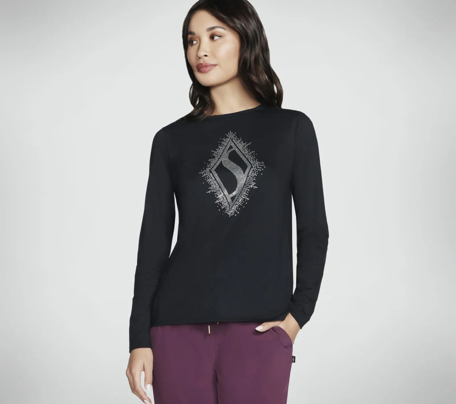 Partes De Cima|Partes De Cima-SKECHERS Rhinestone Burst Long Sleeve Tee PRETO