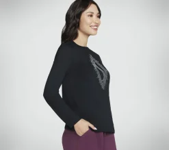Partes De Cima|Partes De Cima-SKECHERS Rhinestone Burst Long Sleeve Tee PRETO