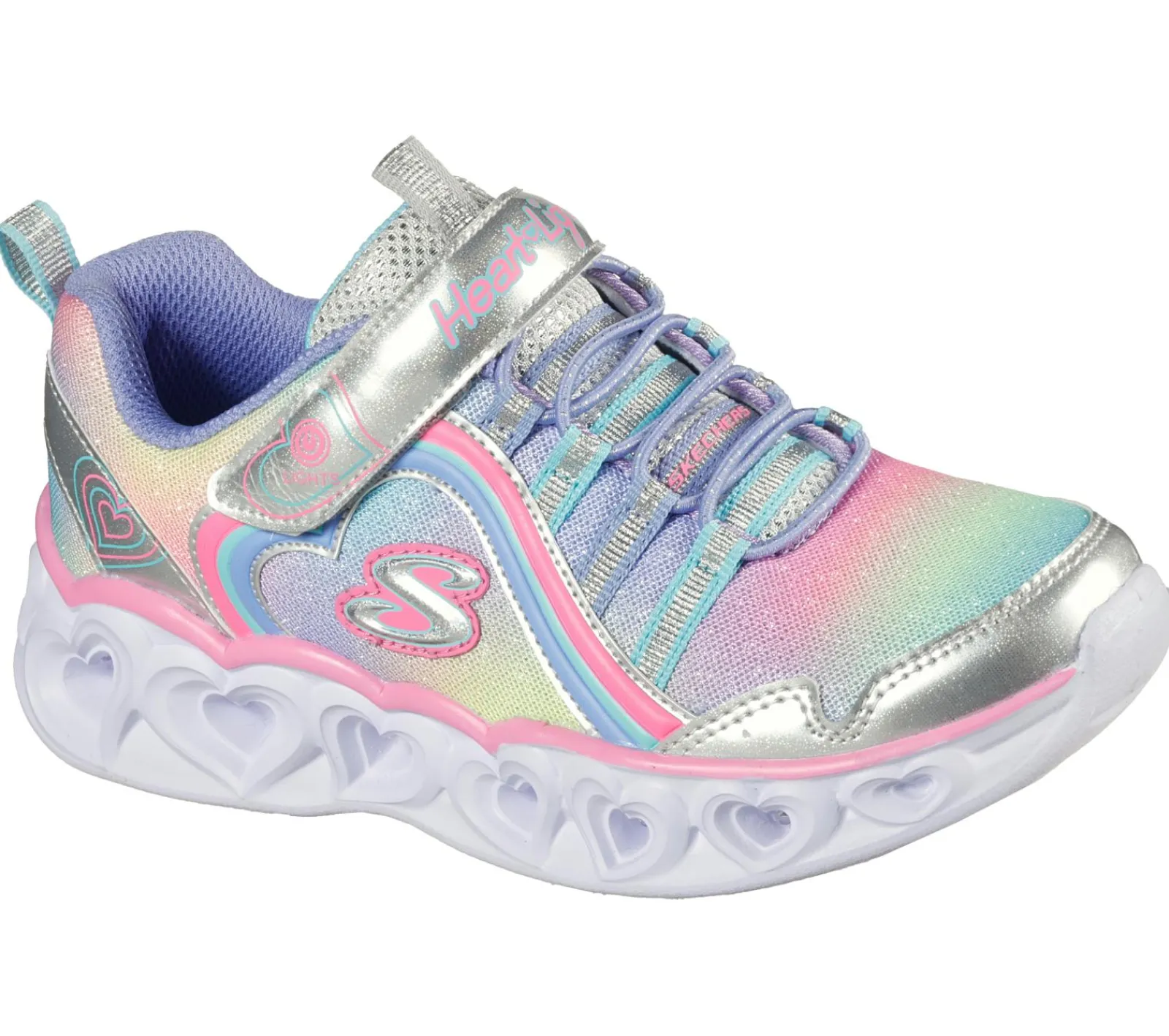Luzes|Sapatilhas-SKECHERS S Lights: Heart Lights - Rainbow Lux PRATEADO / MULTICOR