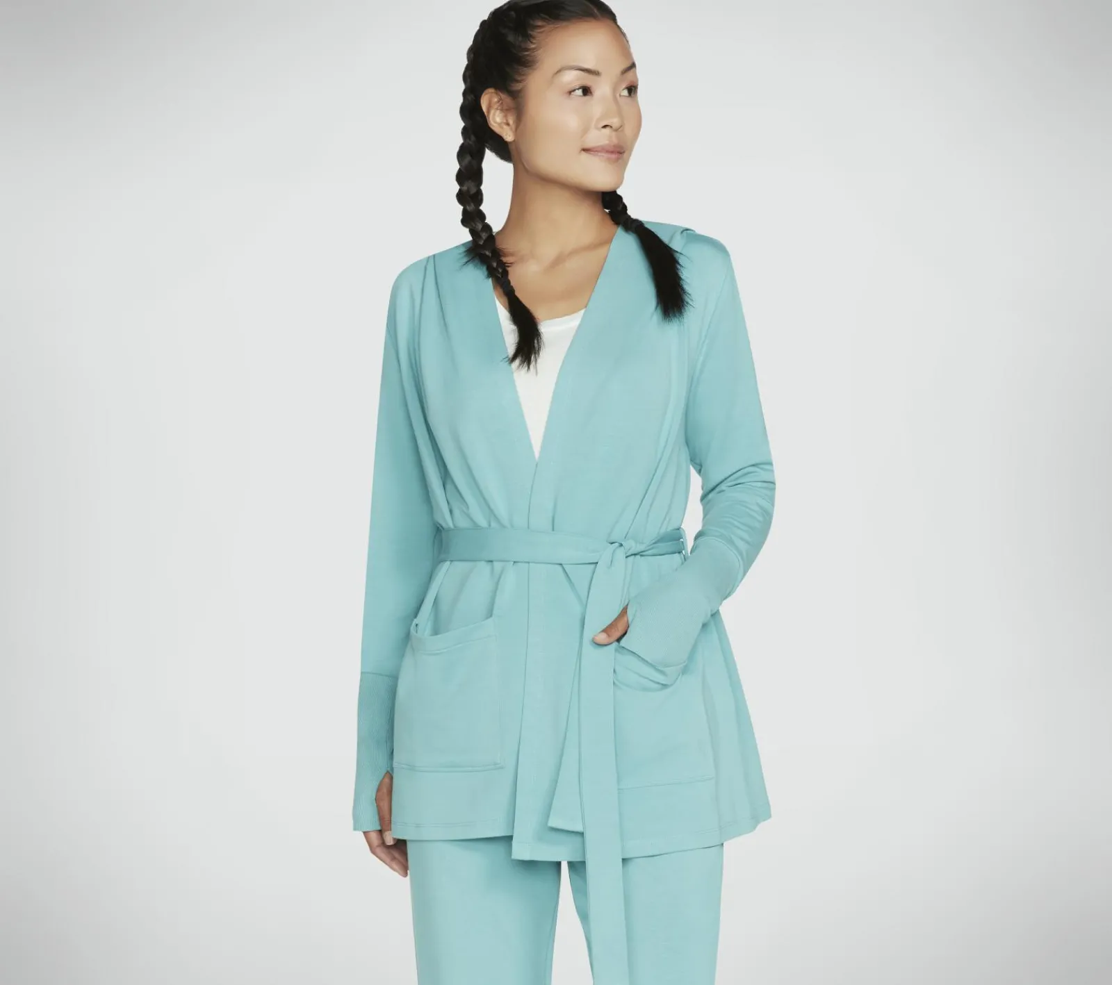 Partes De Cima|Partes De Cima-SKECHERS Apparel Everyday Belted Hoodigan TURQUESA