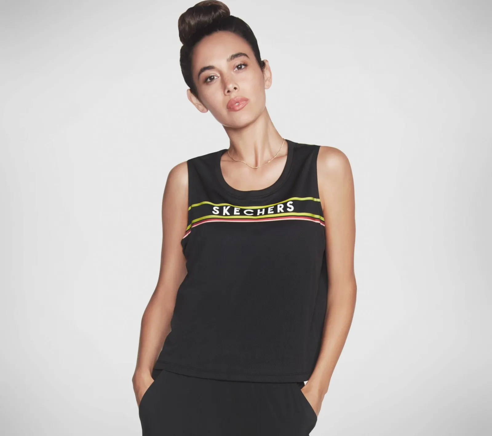 Partes De Cima|Partes De Cima-SKECHERS Apparel Festive Mesh Tank Top PRETO
