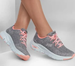 Com Atacadores|Sapatilhas-SKECHERS Arch Fit - Comfy Wave CINZENTO / ROSA