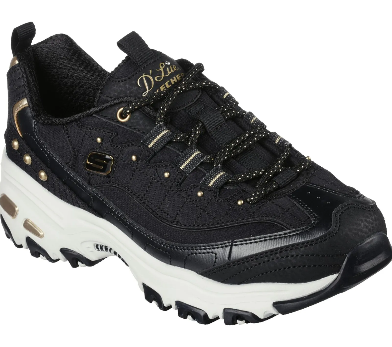 Com Atacadores|Sapatilhas Casuais-SKECHERS D'Lites PRETO / DOURADO