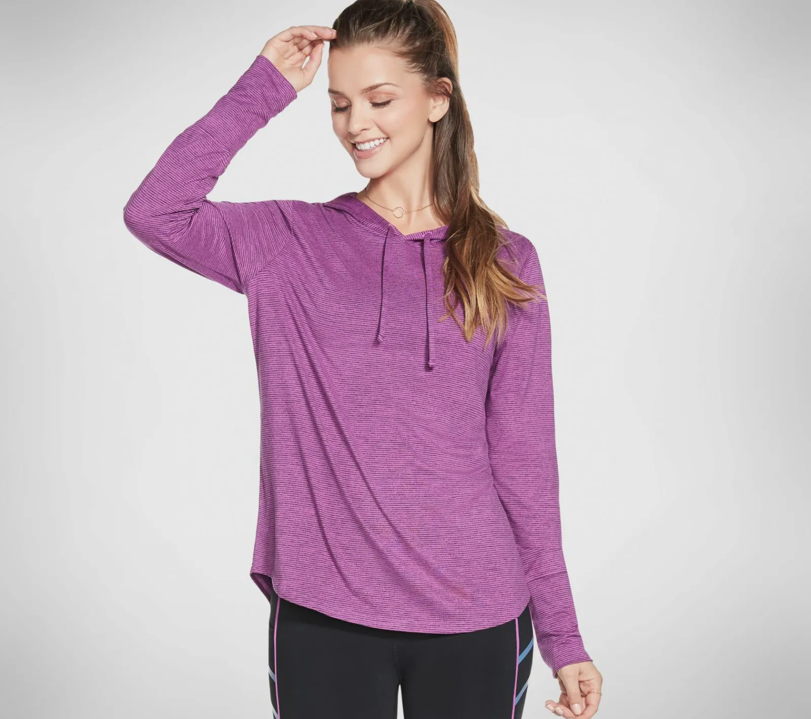 Partes De Cima|Partes De Cima-SKECHERS GOwalk Harmony Stripe Hoodie ROXO / ROSA CHOQUE