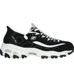 Com Atacadores|Calçado Sem Atacadores-SKECHERS Slip-ins: D'Lites - New Classic PRETO / BRANCO