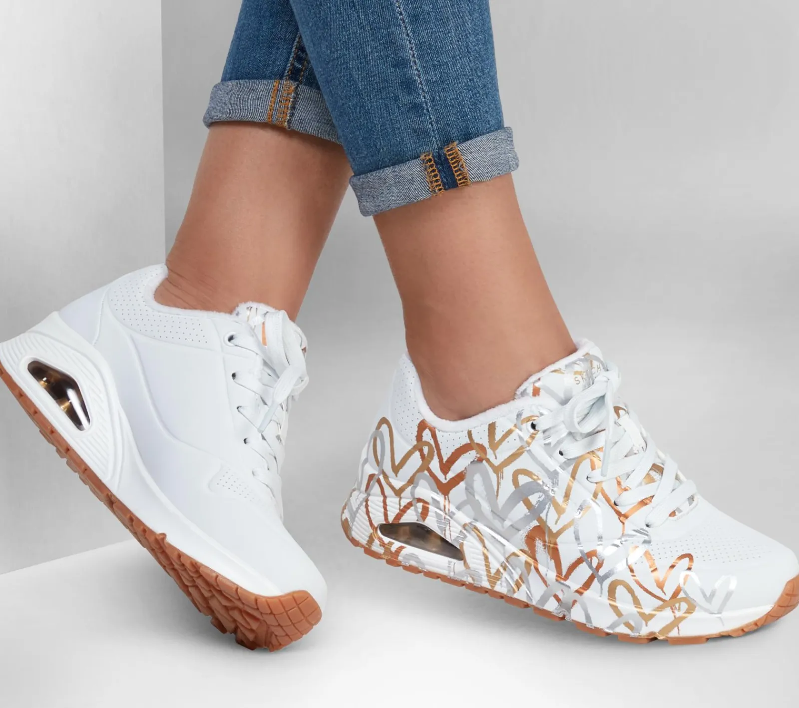 Sapatilhas Casuais|Sapatilhas-SKECHERS X JGoldcrown: Uno - Metallic Love BRANCO / DOURADO