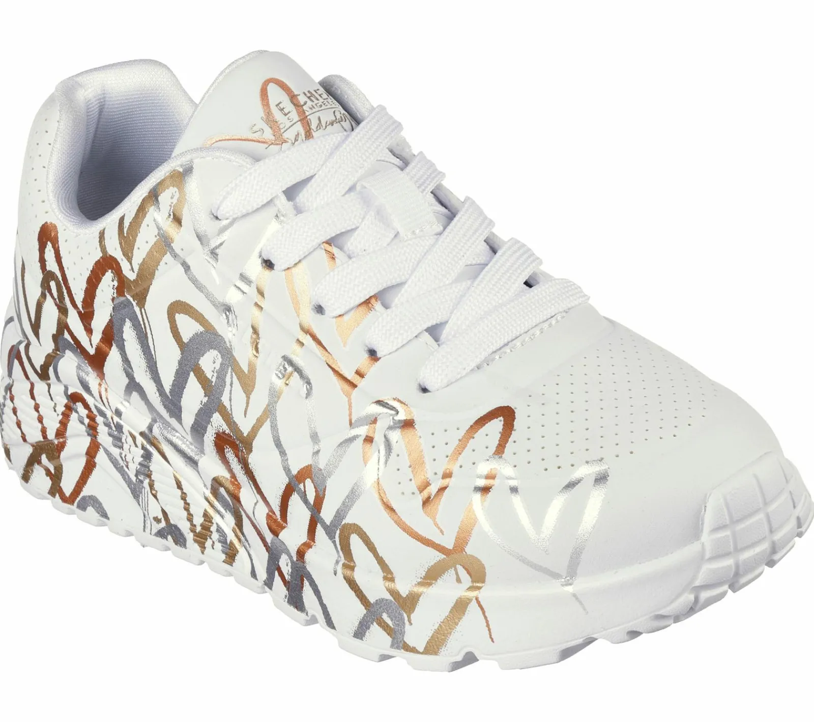 Sapatilhas-SKECHERS X JGoldcrown: Uno Lite - Metallic Love BRANCO / DOURADO