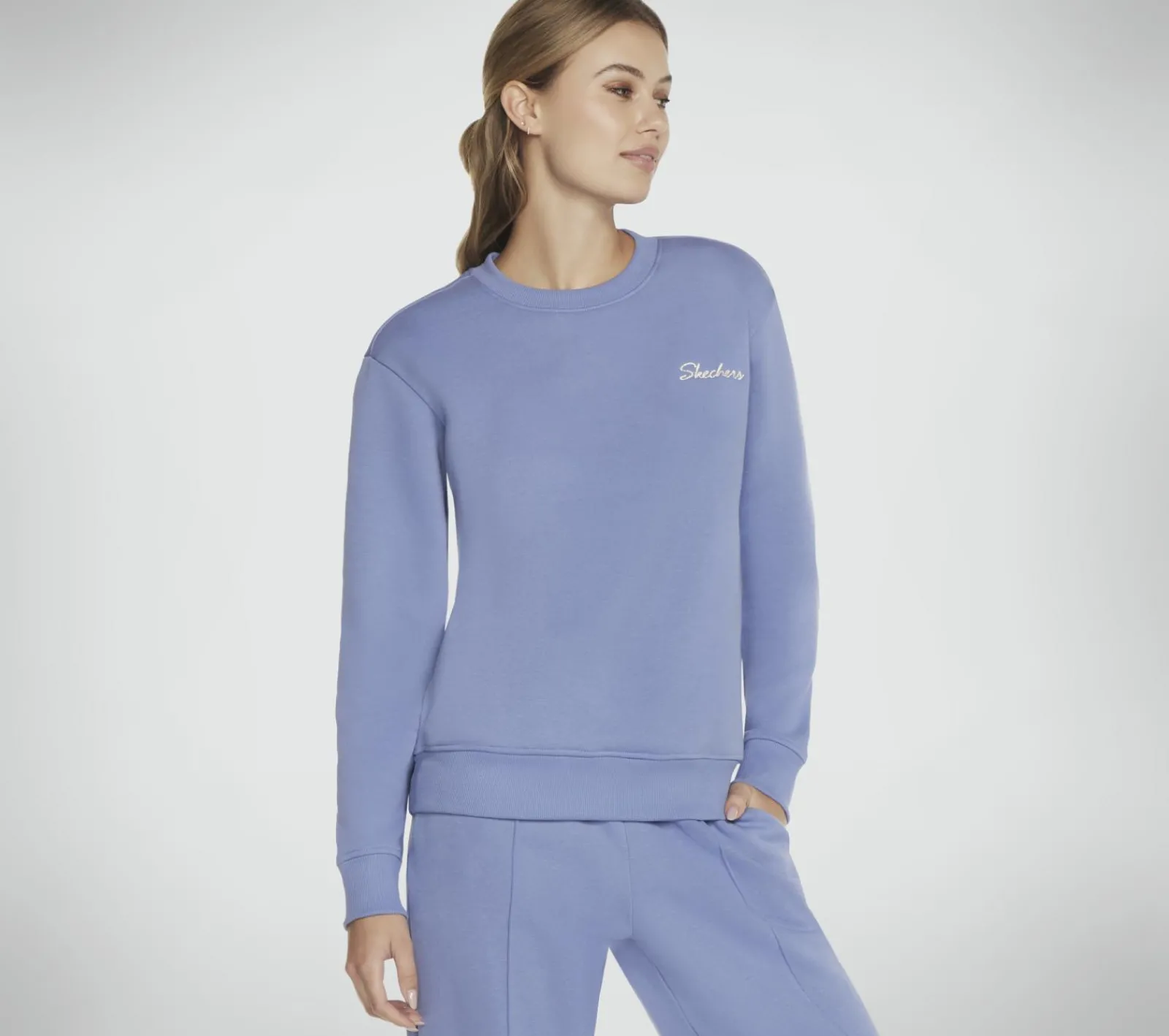 Partes De Cima|Partes De Cima-SKECHERS SKECH-SWEATS Signature Pullover Crew ROXO / PRATEADO