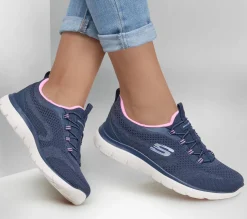 Calçado Sem Atacadores|Sapatilhas Casuais-SKECHERS Summits - New Nature NAVY / ROSA