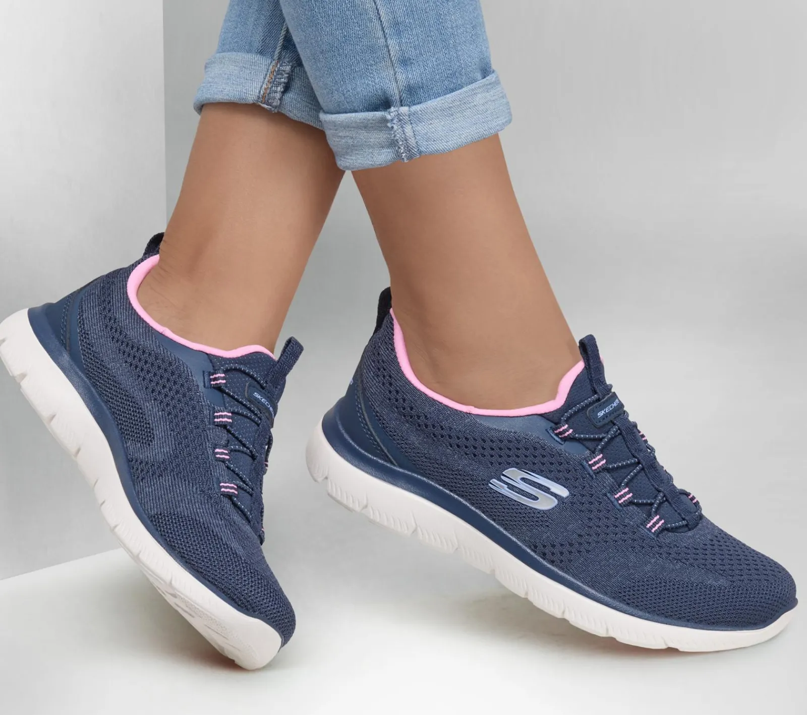 Calçado Sem Atacadores|Sapatilhas Casuais-SKECHERS Summits - New Nature NAVY / ROSA