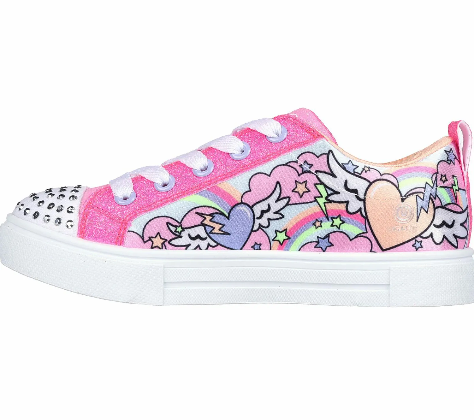 Com Atacadores|Luzes-SKECHERS Twinkle Toes: Twinkle Sparks - Flying Hearts ROSA CHOQUE / MULTICOR