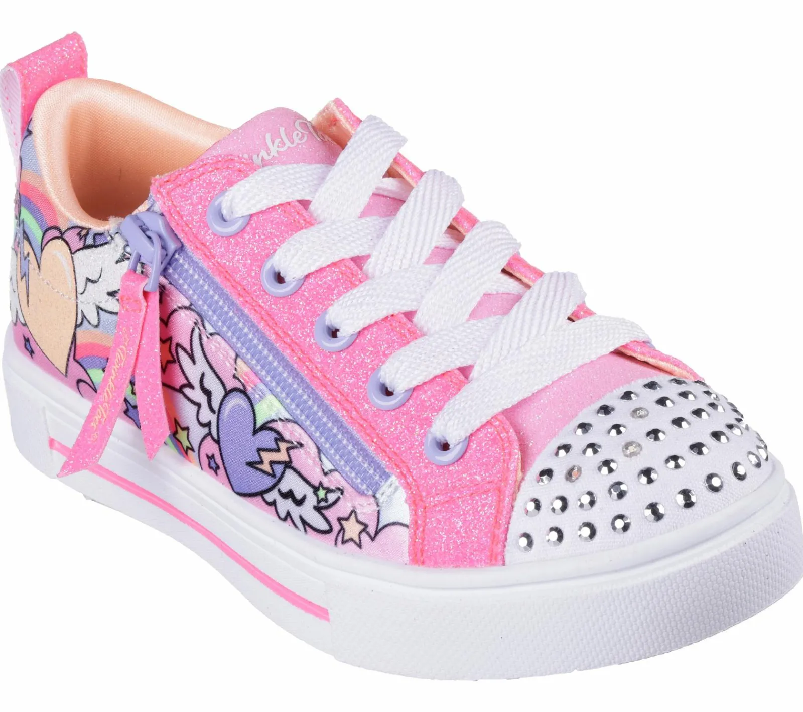 Com Atacadores|Luzes-SKECHERS Twinkle Toes: Twinkle Sparks - Flying Hearts ROSA CHOQUE / MULTICOR