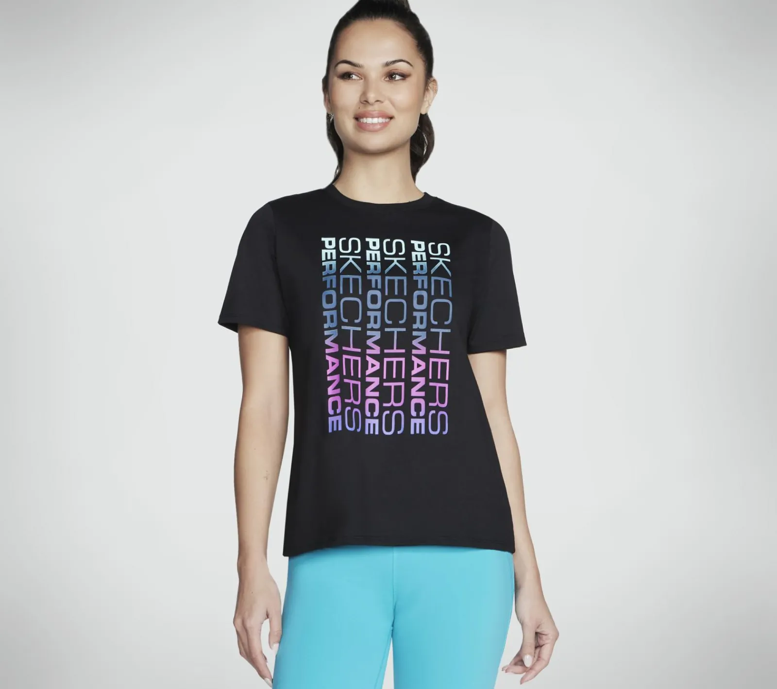 Partes De Cima|Partes De Cima-SKECHERS Vibrant Glow Short Sleeve Tee PRETO