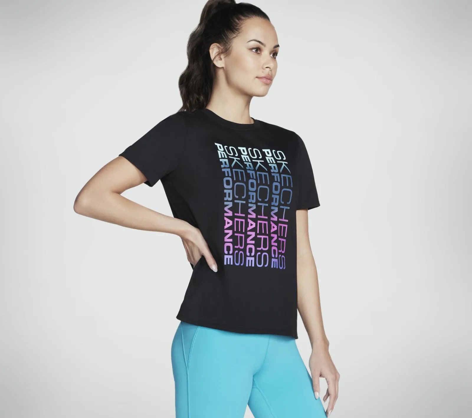 Partes De Cima|Partes De Cima-SKECHERS Vibrant Glow Short Sleeve Tee PRETO